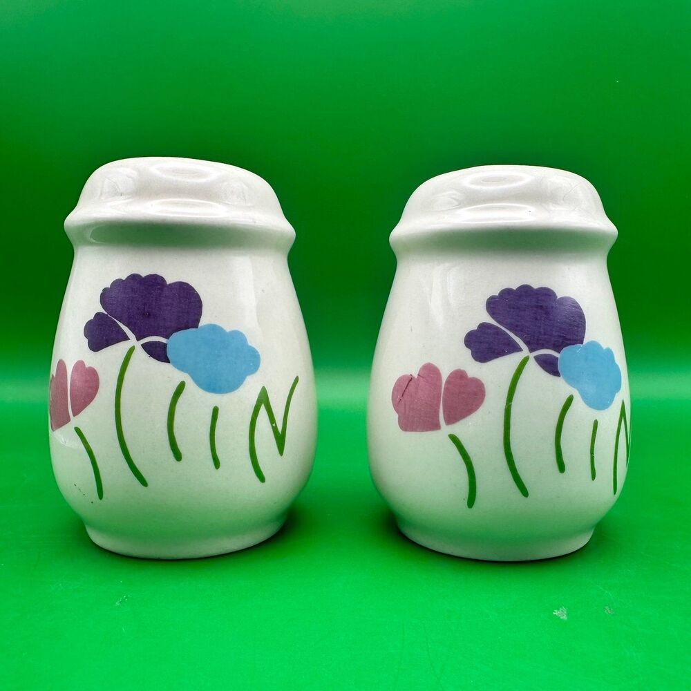 Vintage 90s Ceramic Floral Salt and Pepper Shakers Hand Painted Retro